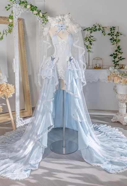 Azur Lane HMS Cheshire White Seaside Melody Skin Cosplay Costume Halter Dress with Veil and Train