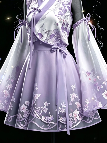 Women's Korean-style Floral Print Skirt - Light Purple / S