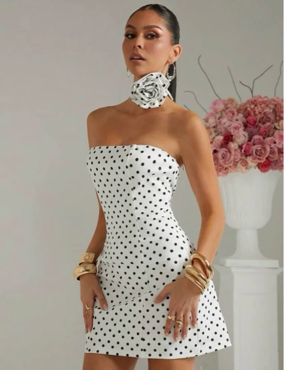 Lumalex Women’s Floral Print and Polka Dots Slim Fit Mini Dress for Women