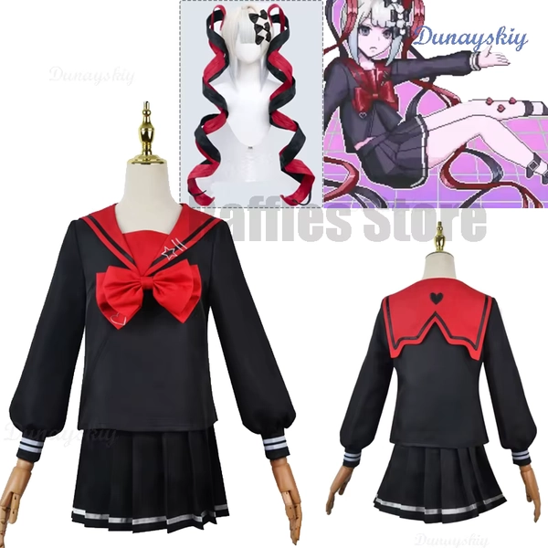 Needy Girl Overdose Black JK Cosplay Costume Wig Game Needy Girl Overdose Cosplay KAngel Black School Uniform Skirt Jirai kei - AliExpress 200000532