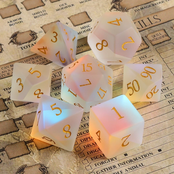 Full Dnd Dice Set | Satin Finish Dice | Rainbow Matt Glass| Dnd Gift |D20 Dice | D6| D10| D%| D4| Dungeons and Dragons Role Playing Games - Etsy