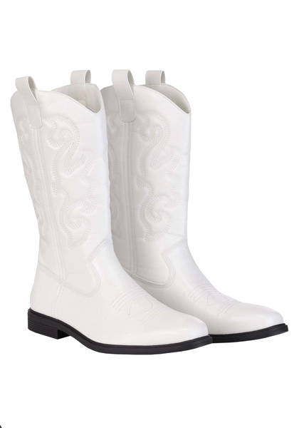 Men's Fancy Dress Costume White Cowboy Boots | Fancy Dress Costume Shoes for Adults