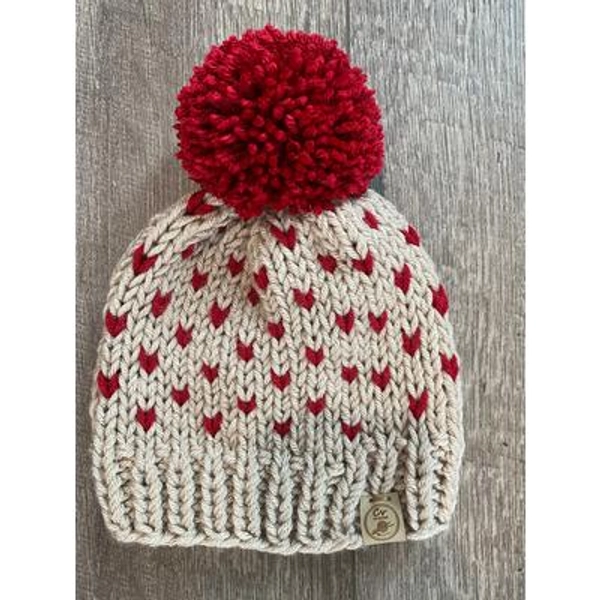 Handmade Heart Beanie: Chunky Knit Pompom Winter Hat