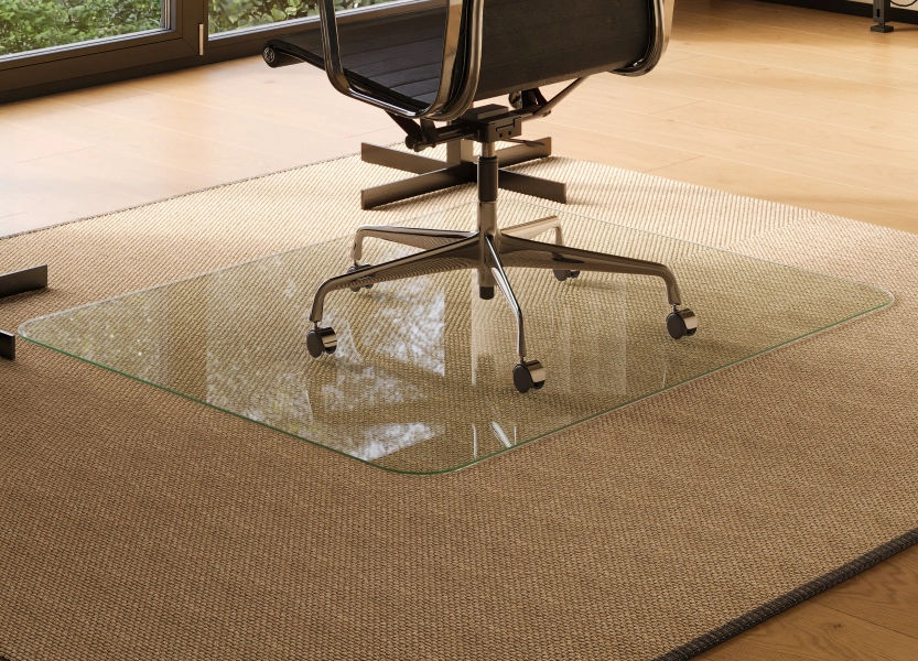 Tempered Glass Chair Mat for Hardwood Floor or Carpet - ShockShield Bumper System - Ultra-Clear with Tapered Edge