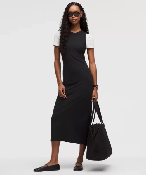 All Aligned Ribbed Midi Dress - Black - 10