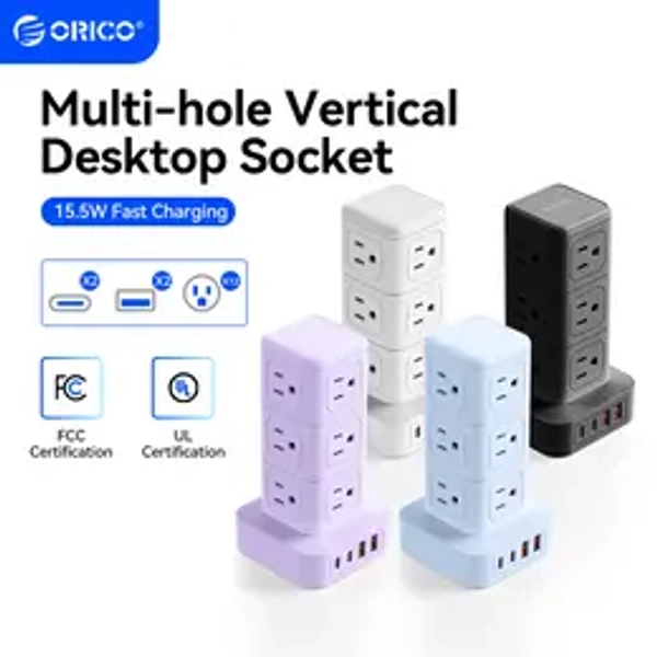 ORICO Power Strip Tower with Multiple Outlets, Tower Extension Cord with 12 AC Outlets 4 USB Ports (2 USB C), Space Saving Design, 5FT Cord Power Tower for Home, Office, Dorm - TPP20