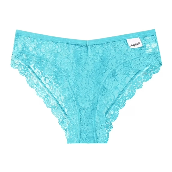 Fiaer Lace Panties for Women Cheeky High Cut Underwear Solid Color Stretch Breathable Briefs Light Blue XL