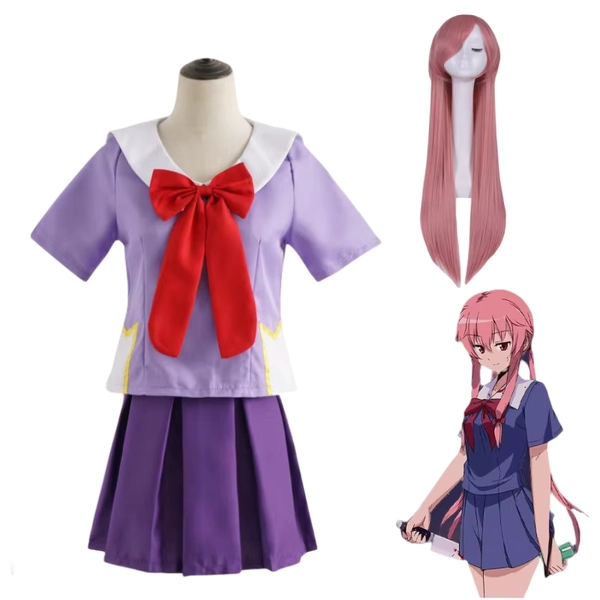 Gasai Yuno Cosplay Anime Toekomst Dagboek Gasai Yuno Mirai Nikki Cosplay Kostuum Schooluniform Boog Korte Rok Pruik Halloween Pakken - AliExpress 