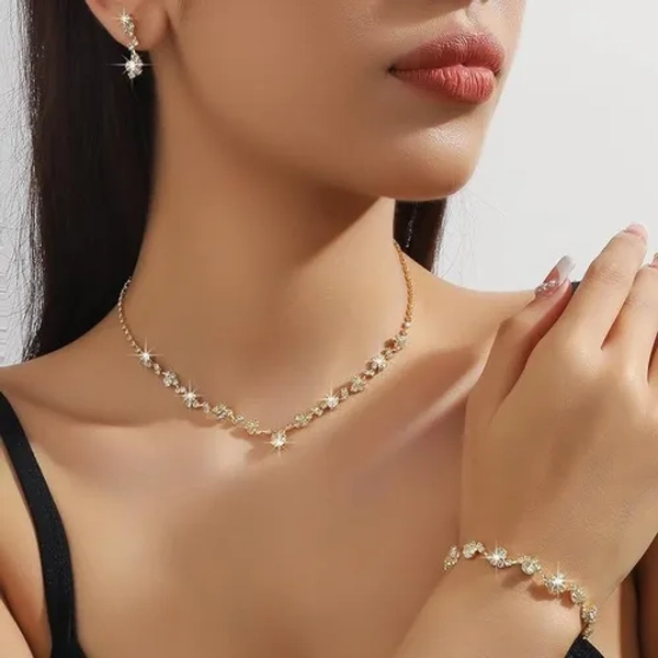 Joyería Juego De Collar Pulsera Pendientes Para Novia Mujer Dorado