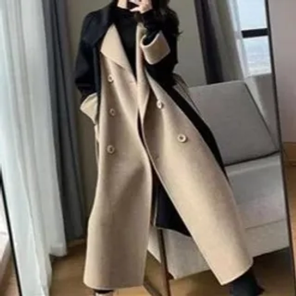 Collared Two Tone Double Breasted Trench Coat