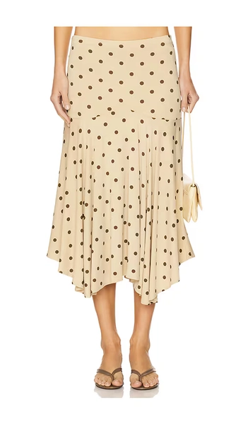 With Jean Maeve Midi Skirt in Tan. - size S (also in M, XS)