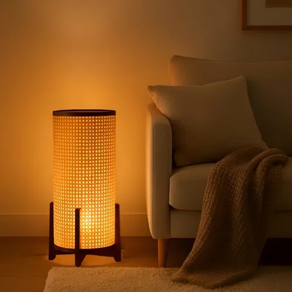 Luminária Abajur Chão Piso Sala Quarto Pes Madeira Rattan