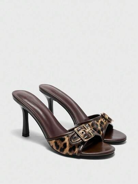 CUCCOO Leopard Print Retro Round Toe High Heel 