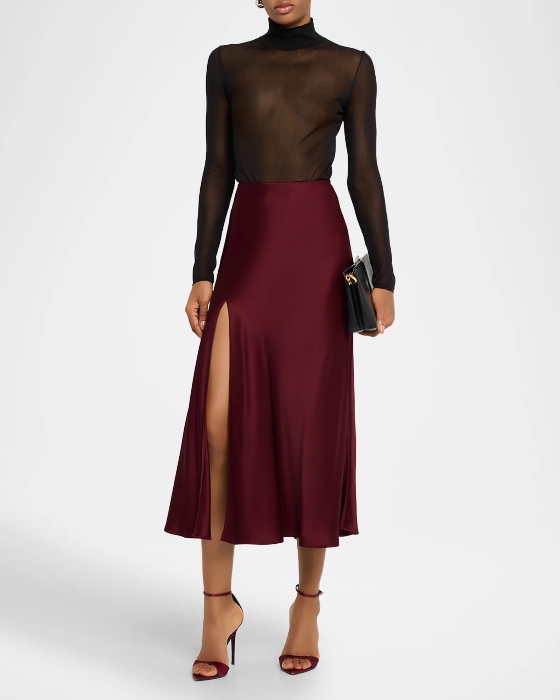 LAPOINTE SATIN BIAS MIDI SKIRT