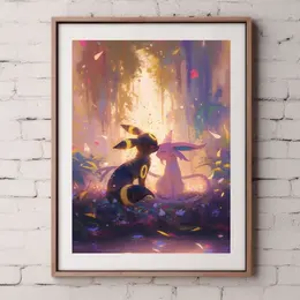 Pokemon Umbreon and Espeon Couple Poster, Pokemon Art Print, Watercolor Pokemon Poster, Pokemon Painting, Kawaii Room Decor