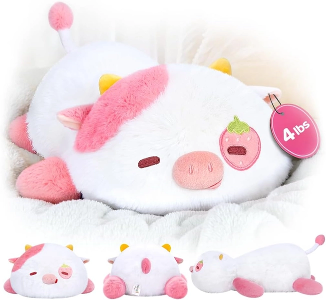 MeWaii® Weighted Stuffed Animals 4.0 Lbs – Strawberry Cow Plush, Animals for Kids, Cow Pillow, Birthday Gifts for Women, Girls and Males