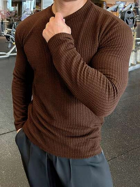 Klassieke heren geribbelde textuur ronde hals lange mouw sweatshirt, voor de herfst