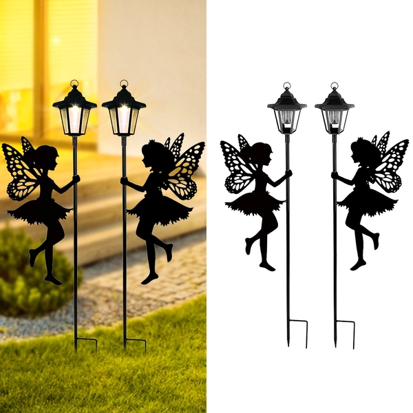 TEMU Solar Fairy Garden Decoration 2pcs Set -ip44 Metal Flower Fairy Light Solar Outdoor Garden Decoration Post Garden Decoration Post Additions