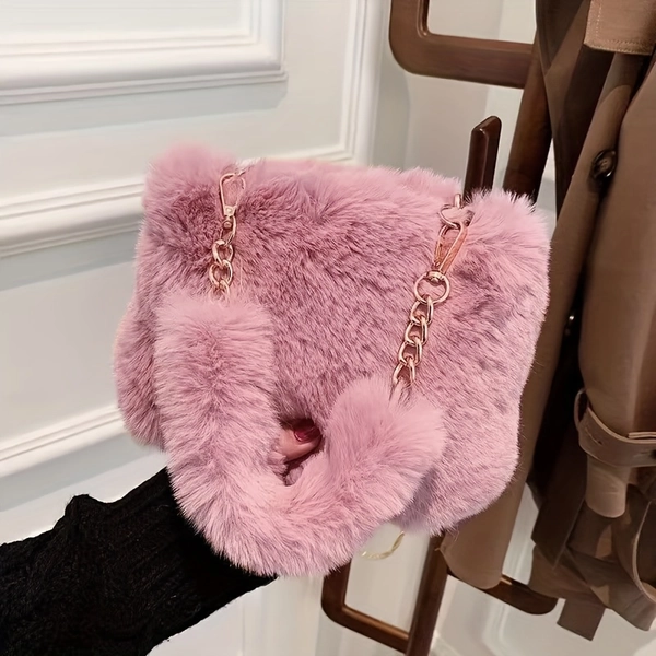 Autumn And Winter Plush Handbag for Women, Trendy Small Square Bag with Chain, Furry Bag