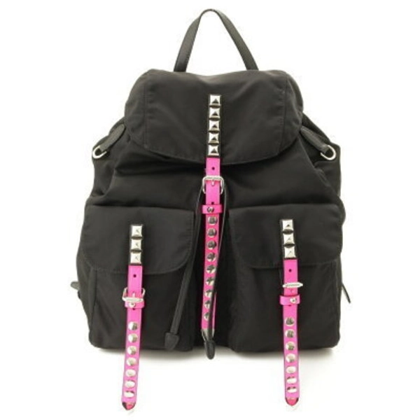 Prada Studded Nylon Backpack Rucksack Black x Pink