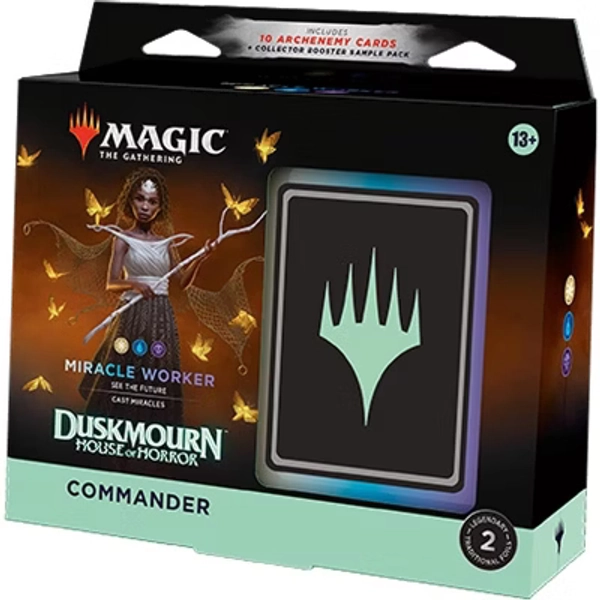 MAGIC THE GATHERING Magic: The Gathering Duskmourn: House of Horror Commander Deck - Miracle Worker (100-Card Deck, 2-Card Collector Booster Sample