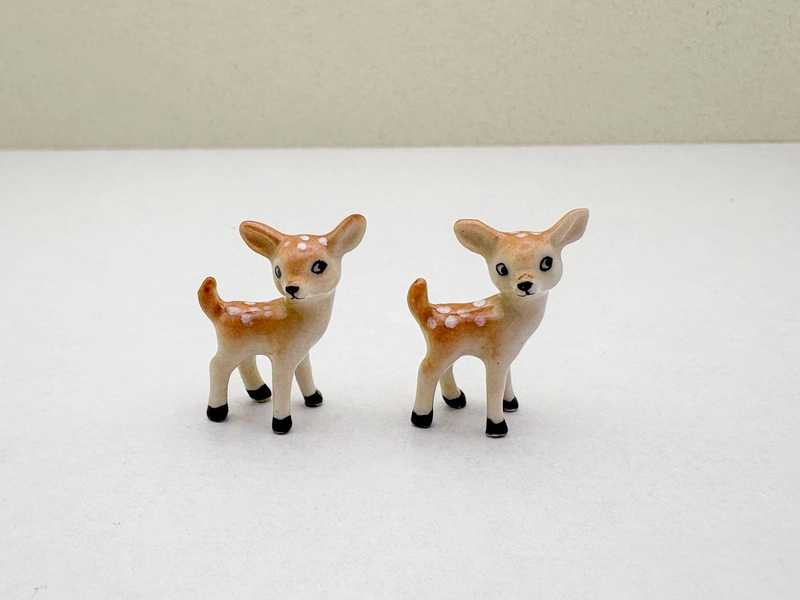 Tiny Ceramic Fawn Figurines: Hand-Painted Baby Deer Ornaments, Set of 2