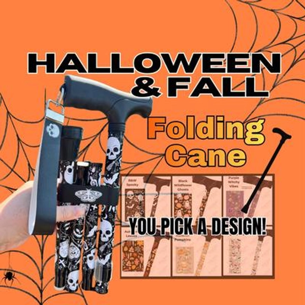 Custom Cane with Design, Folding, Collapsible, Adjustable Walking Stick, Halloween, Fall, Gothic, Witchy Personalized Mobility Aid