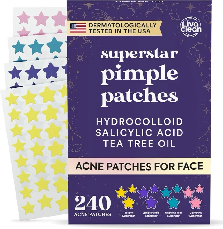 Livaclean 240CT Star Pimple Patches for Face w/ Hydrocolloid, Tea Tree oil & Salicylic Acid - Zit Stickers, Hydrocolloid Acne Patches for Face - Cute Pimple Patch, Acne Stickers