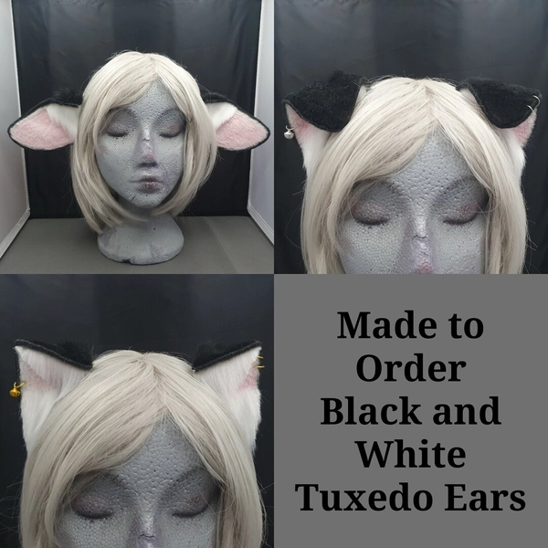 Made to Order - Black and White Tuxedo Faux Fur Ears | Personalisation Box for Headband Colour Black/silver: Furry/kemonomimi/cosplay - Etsy UK
