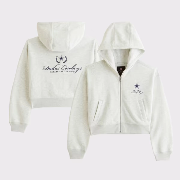Women's Abercrombie & Fitch Heather Gray Dallas Cowboys YPB On The Go 6AM Full-Zip Hoodie