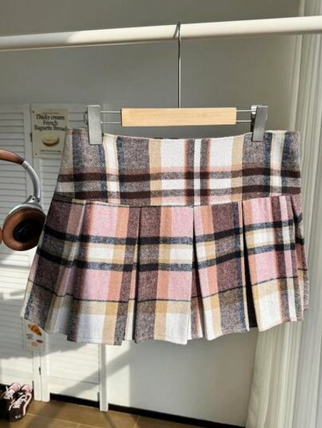 Women Casual mini Plaid Pleated Skirt