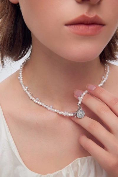 Retro Double-Layer Pearl Necklace - Silver