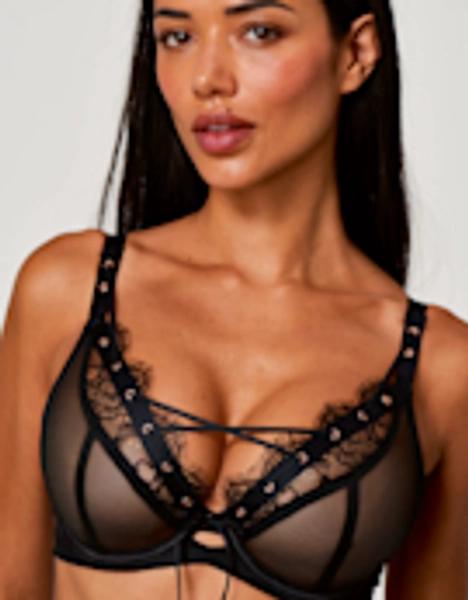 Laced Up Plunge Bra in Black by Scantilly