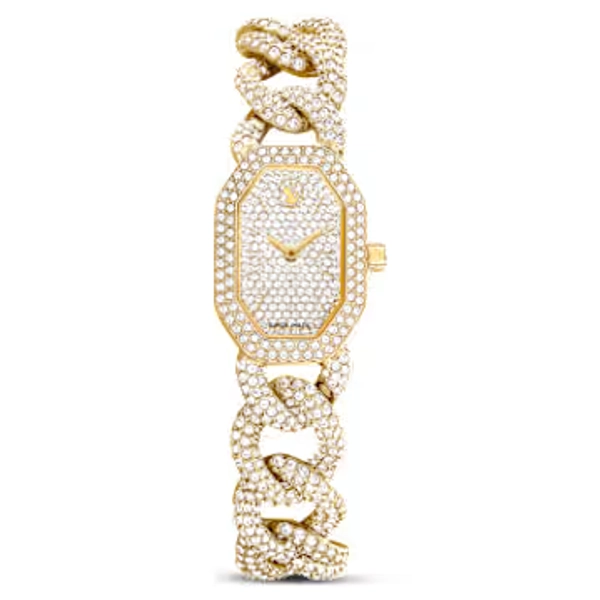 Dextera chain watch, Swiss Made, Crystal bracelet, Gold tone, Gold-tone finish