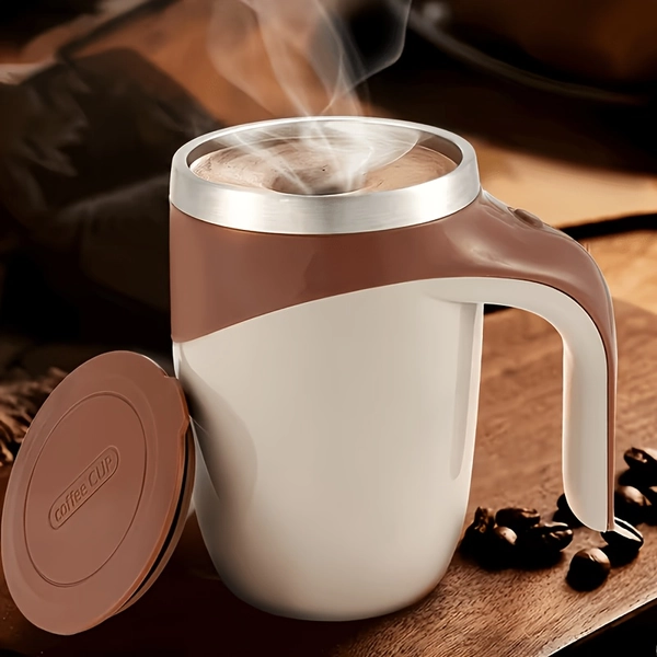 TEMU Electric Coffee Electric Heated Coffee Cup Automatic Magnetic Stirring Function - Large Capacity Portable Travel Mug Rotating Mixing Cup, For