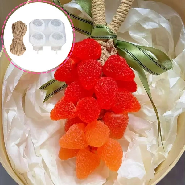 TEMU New Strawberry-shaped Soap Making Silicone Mold, Strawberry Soap String Mold For Diy Four-in-one Aromatherapy Candles, Strawberry-shaped Epoxy