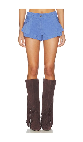 Understated Leather Dixie Frill Short in Blue. - size S