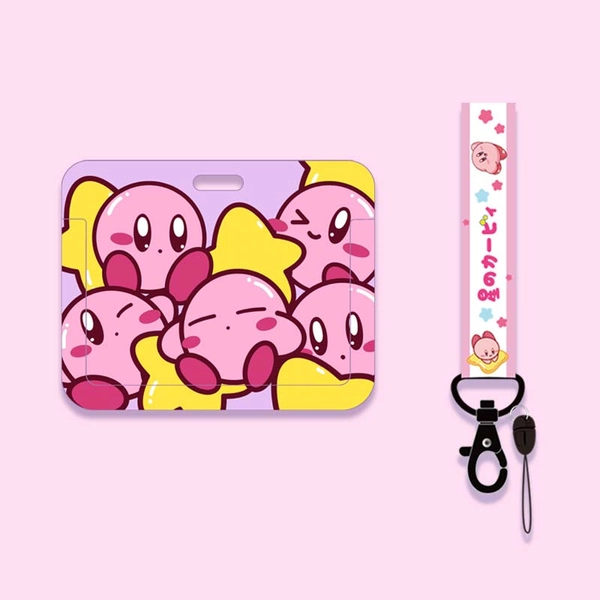 Kirby Card Holder Pink Lanyard Necklace Cute Kirby ID Badge Holder Student ID Cute Kirby Accessories - Purple / Short Wristlet