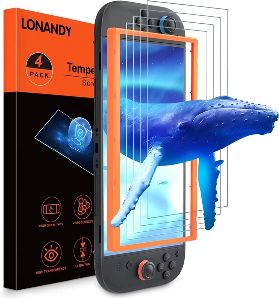 Screen Protector for Nintendo Switch 2 (2025) , 4PC 9H Tempered Glass with Ultra HD Clarity, Anti-Scratch & Bubble-Free, Easy Installation Kit with Alignment Frame