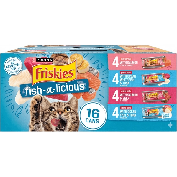 TEMU (pack Of 16) Purina Friskies Wet Cat Food Pack Fish-a- Extra Gravy, Prime Filets And - 5.5 Oz. Cans Each