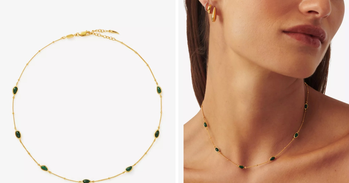 Mala 18ct yellow gold-plated vermeil recycled sterling-silver and malachite choker necklace