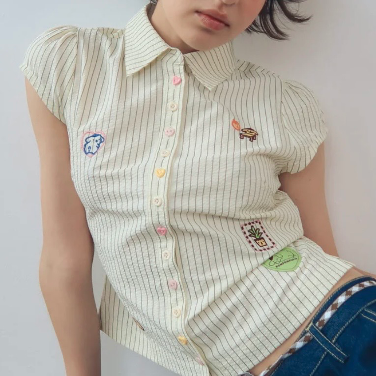 fitted pinstripe shirt - lazy oaf x pompompurin