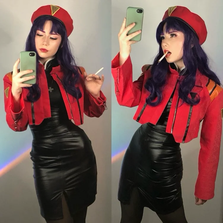 Katsuragi Misato Cosplay Costume Anime EVA Katsuragi Misato Cosplay Red Jacket Dress Uniform Halloween Party Costume For Women - AliExpress 