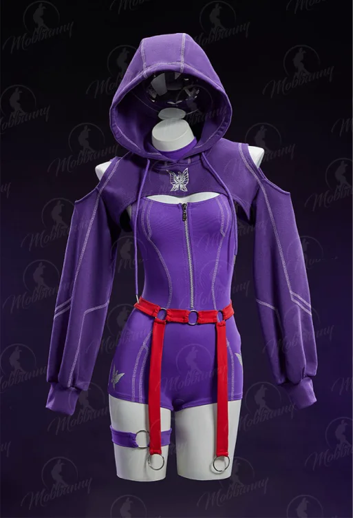 Rival Girl Derivative Yoga Wear Set Bodysuit with Short Hoodie Cover and Belt