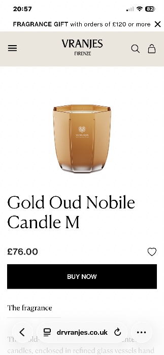 Dr Vranjes Gold Oud Nobile Candle