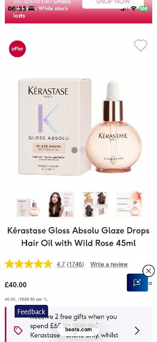 Kérastase Gloss Absolu Glaze Drops Hair Oil with Wild Rose 45ml