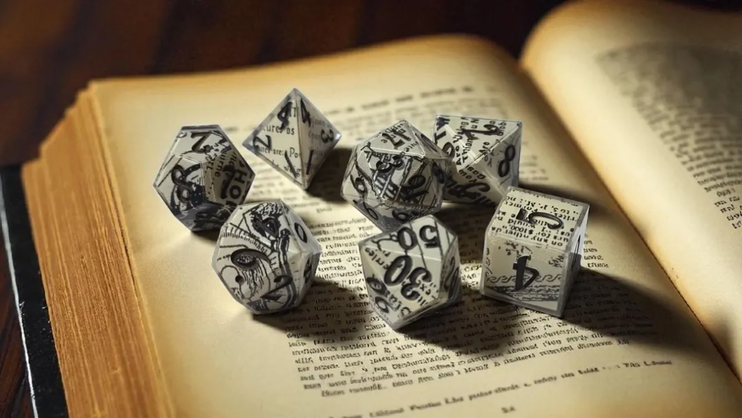 Letters of Fate Dice Set - Sharp-edge Resin RPG Dice With Ancient Tome Fragments & Golden Runes (7-piece Polyhedral DND Dice) - Etsy