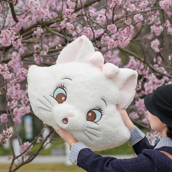 Large Cute Sakura Mary Cat Plush Doll Pillow - Soft Fluffy Kawaii Stuffed Animal with Expressive Eyes, Pastel Pink &, Hugging Pose for Bed, Couch, Car Headrest Cushion - Durable Fabric & Adults, Collectible Gift, Bedtime Comfort, Couch Companion