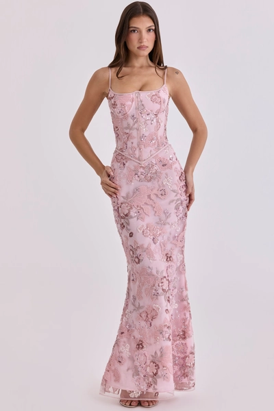 Naima Pink Hand Beaded Embellished Corset Maxi Dress - Limited Edition