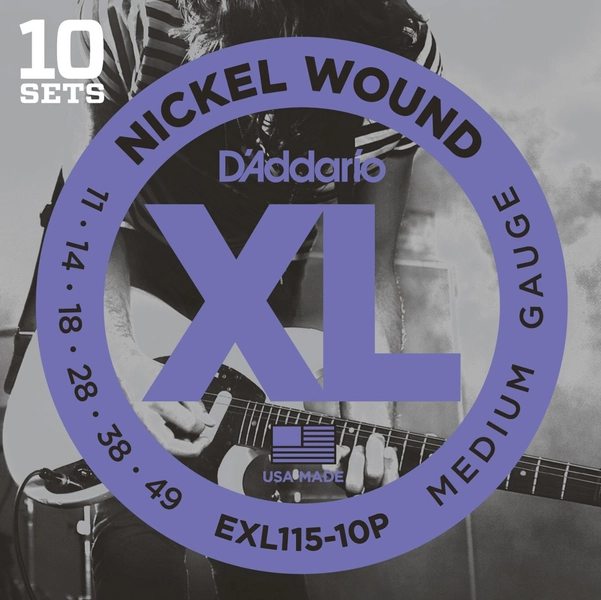 D'Addario EXL115-10P 11-49 Medium Electric Guitar Strings, 10 Pack at Gear4music
